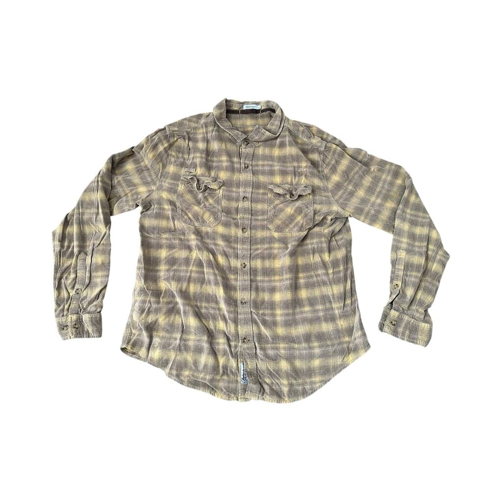 Gramicci Tan Yellow L/S Button Up Plaid Organic Cotton Shirt Mens XL
